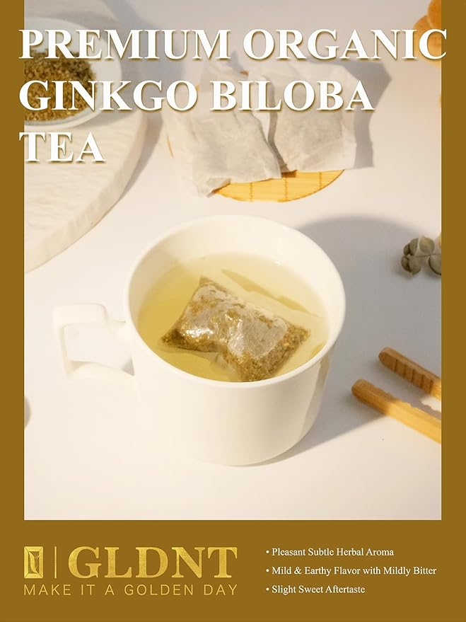 GLDNT Organic Ginkgo Biloba Tea, Dried Ginkgo Biloba Leaves, Mild & Smooth Flavor, Caffeine Free, 100 Count - Bloomnest