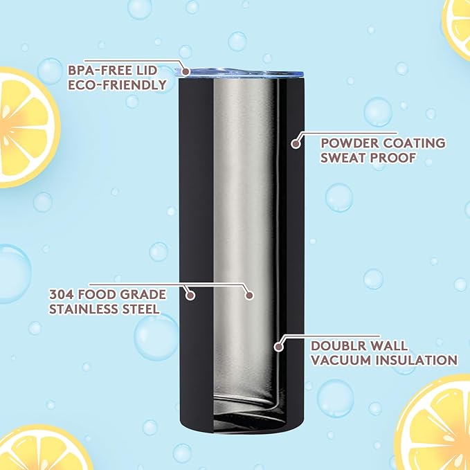 Dongni Skinny Tumbler with Lid 20 oz Stainless Steel Vacuum Insulated Double Wall Travel Coffee Water Tumblers Cup (Black 12pack) - Bloomnest