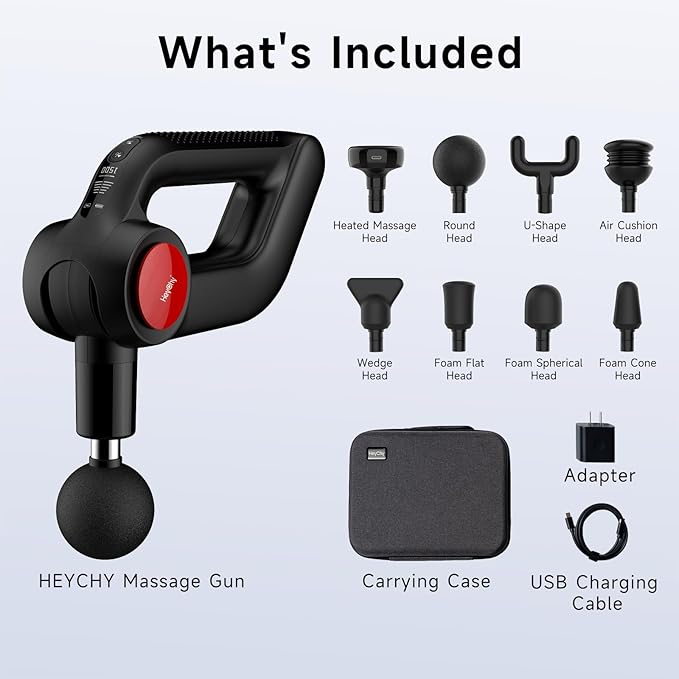 Deep Tissue Massage Gun with Heat, 12mm Amplitude Percussion Massager for Athletes & Muscle Relief, Professional Handheld Masssger Gun for Neck, Back, Shoulder, Leg, Gift for Men, Black - Bloomnest