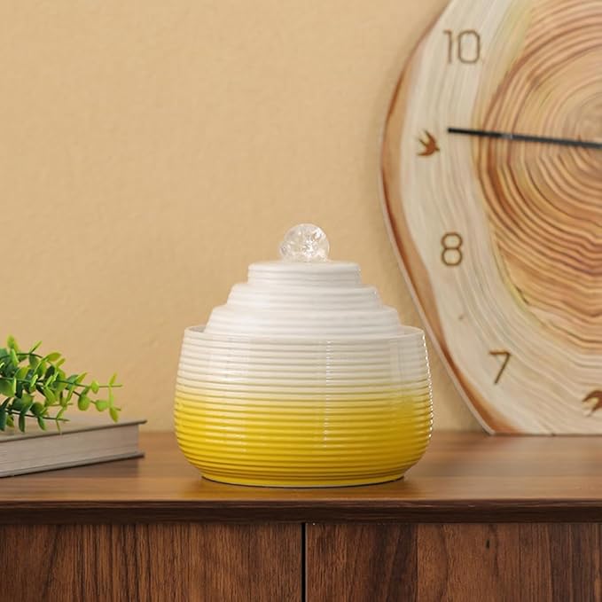Indoor and Outdoor Fountain Water Feature Fall Ceramic Home Office Decoration mini Tabletop Desktop (Yellow with Ball S092) - Bloomnest