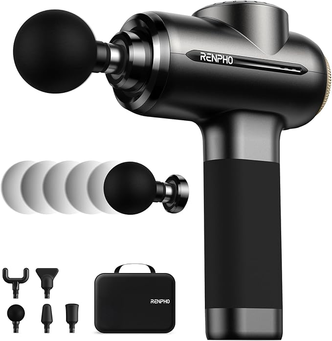RENPHO Massage Gun Deep Tissue with 8-12mm Adjustable Amplitude Heavy-Duty, Percussion Professional Muscle Massager Gun with Portable Case for Athtetes & Home Use, Active EVO - Bloomnest