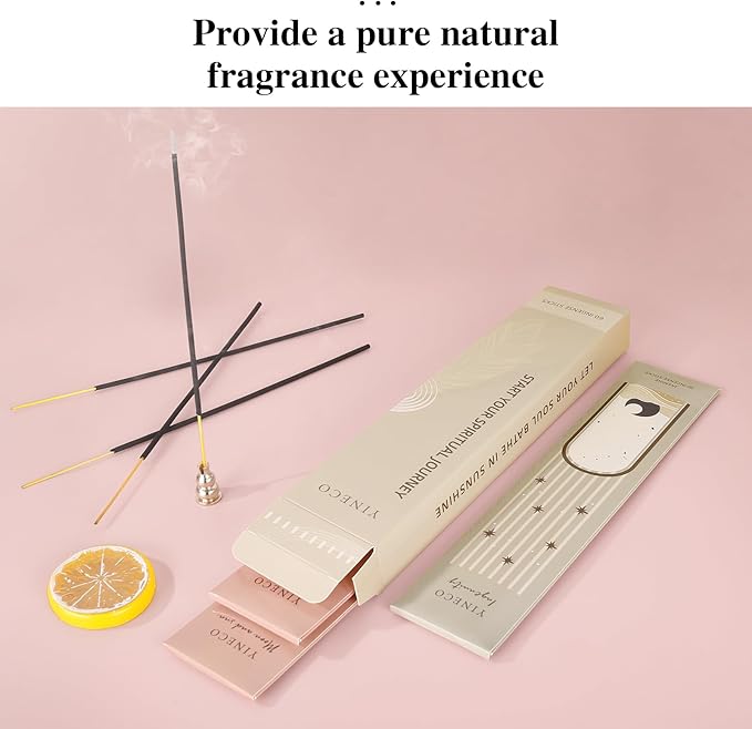 Incense Sticks Set of 60 - Organic Sandalwood, White Sage & Jasmine, Non-Toxic & Slow-Burning for Relaxation, Meditation & Sensory Therapy (Moon and Sun) YINECO