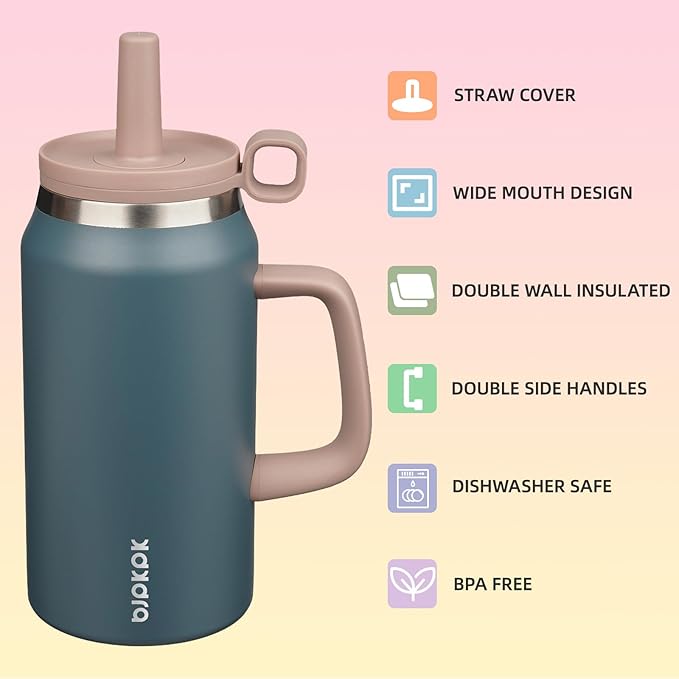 BJPKPK 50oz Insulated Tumbler with Handle Stainless Steel Travel Coffee Mug with Lid Reusable Large Water Bottle with Straw,Navy Blue - Bloomnest