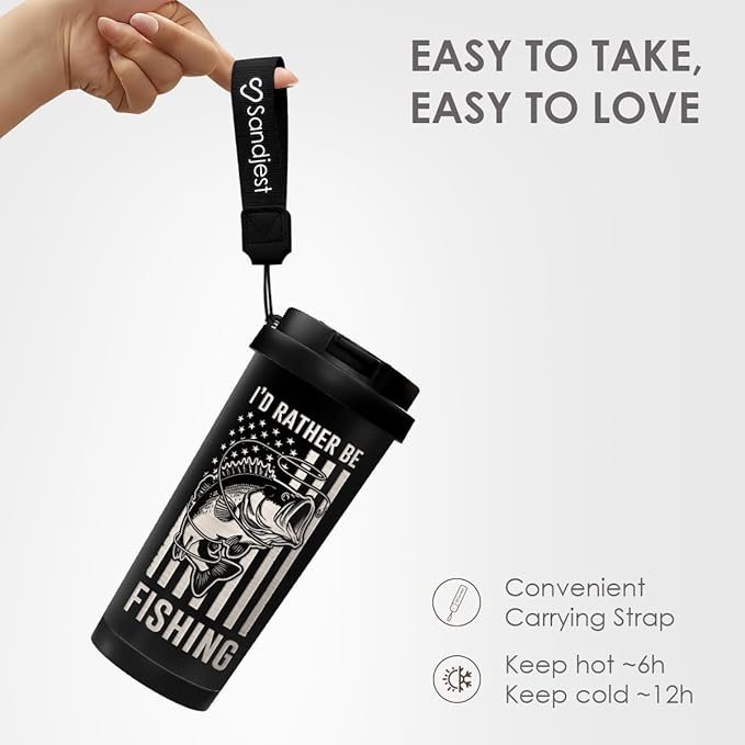 Fishing Tumbler - Stainless Steel 2-in-1 Lid Coffee Tumbler 18 oz, Insulated Travel Mug Gift for Men Husband Dad, Birthday Christmas - Bloomnest