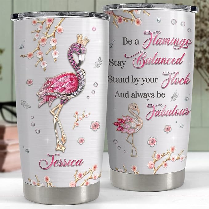 Personalized Flamingo Tumbler Custom Name Cup Who Loves Flamingos 20oz 30oz Tumblers with Lid Gift for Women Girl Daughter Sister Animal Lovers Christmas Birthday - Bloomnest