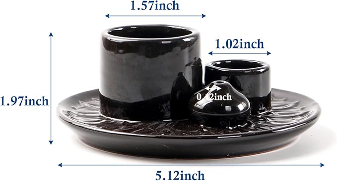 4 in 1 Ceramic Incense Holder, Palo Santo Stick Holder, Sage Holder for Burning, 5.2" Ash Catcher Tray for Meditation, Yoga & Home Decor (Black)