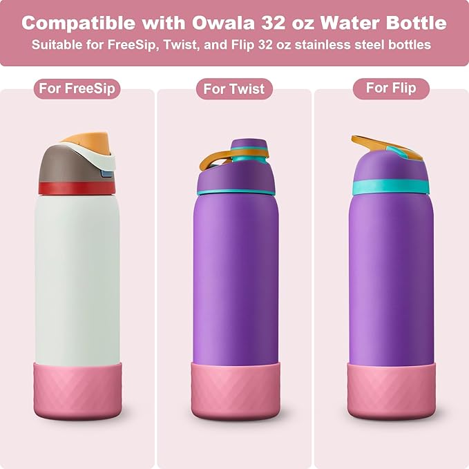 2PCS Silicone Water Bottle Boot for Owala 24oz 32oz 40oz, Anti-Slip Protective Sleeve Bottom Bumper Protector for FreeSip, Twist, and Flip Stainless Steel Water Bottles Alwenid