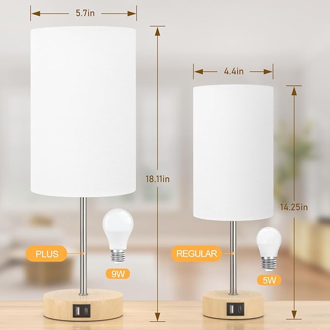AKASUKI 18Inch Table Lamp with Dual Charging Station, 3 Way Dimmable Touch Lamp for Bedroom, Living Room, Office(LED Bulb Included) - Bloomnest