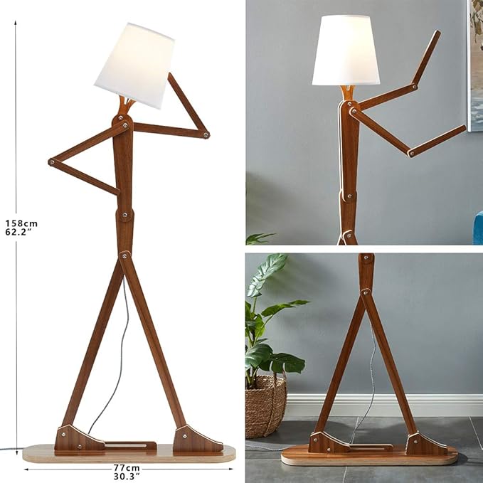 Cool Tall Floor Lamp Decorative Reading Standing Wood Swing Arm Wood Lighting for Corner Kids Boys Girls Bedroom Living Room Home Improvement Office Farmhouse - with LED Bulb (Walnut) - Bloomnest