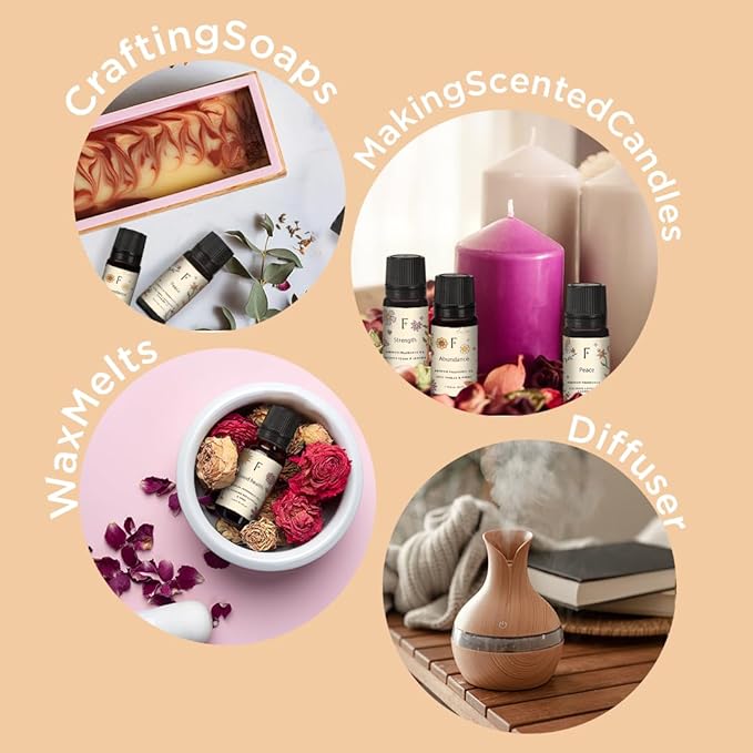 Folkulture Essential Oils for Home | Set of 6 (0.34 fl oz x 6) Sandalwood, Vanilla, Eucalyptus, Cedar Essential Oil, Sage & Chamomile Diffuser Oils for Relaxation for Women - Bloomnest
