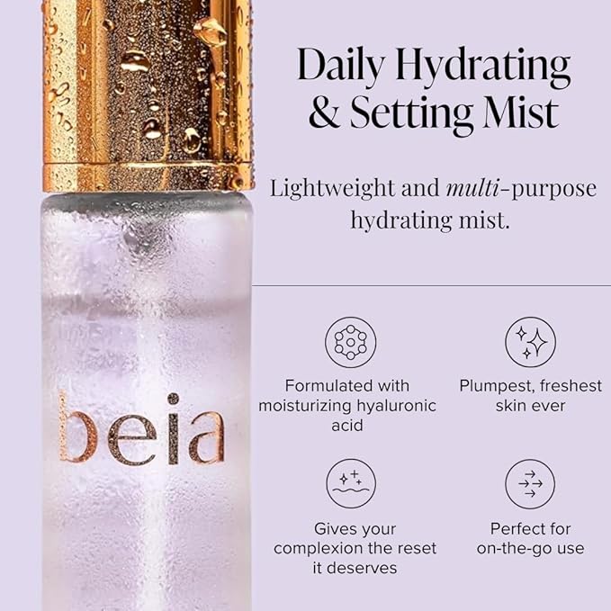 Beia Setting Spray with Hyaluronic Acid for Sensitive Skin - Hydrating Face Mist for Early Morning & Post Shower Glow - Moisturizing Finishing Spray for Makeup - Non Comedogenic Travel Size 0.5 Fl Oz - Bloomnest