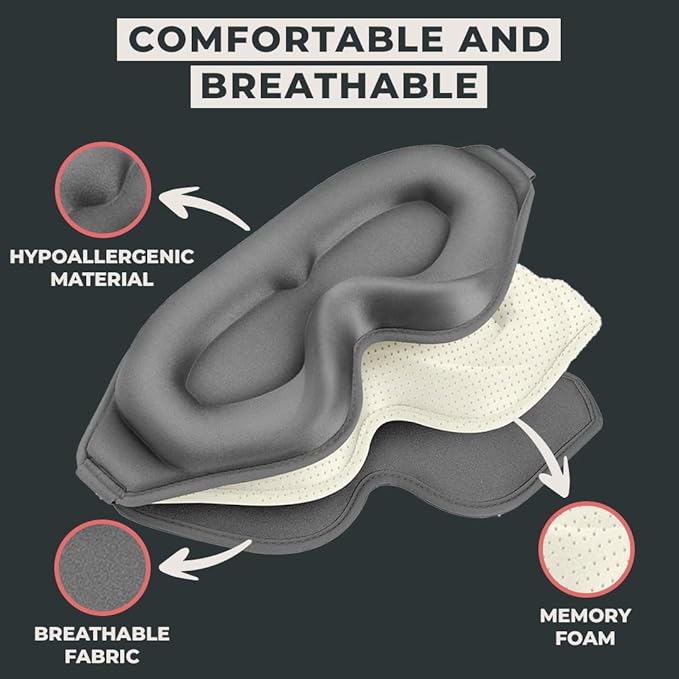 FlyHugz® 3D Travel & Home Sleep Mask | Ultra-Soft, 100% Light-Blocking Eye Mask for Deeper Sleep | Zero Eye Pressure, Adjustable Strap with Nose Bridge Design | Perfect for Travel and Insomnia - Bloomnest