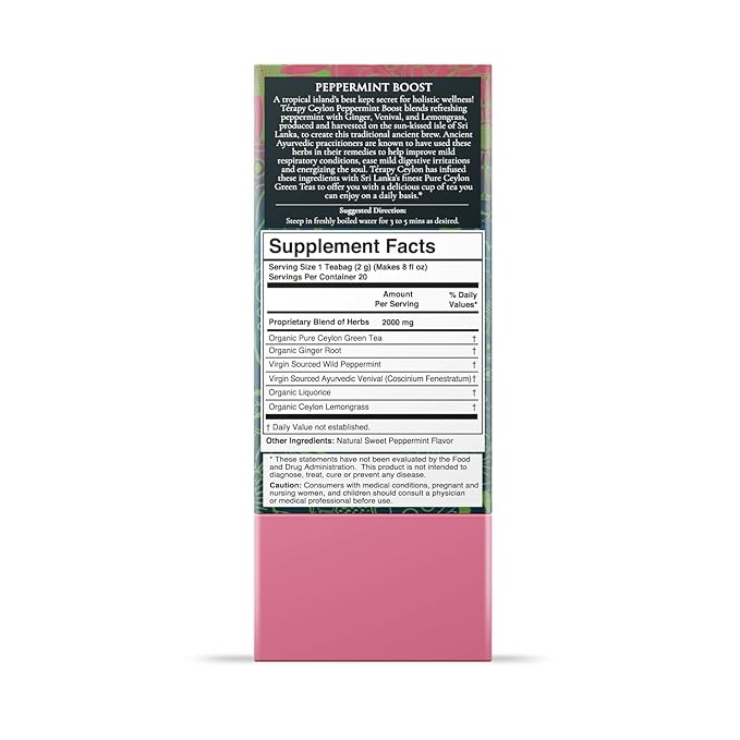Térapy Ceylon Peppermint Tea | All Natural Herbal Ingredients | 100% Organic Peppermint Tea Bags Individually Wrapped | Eco-friendly & Unbleached Herbal Tea Bags | 20 Count - Bloomnest
