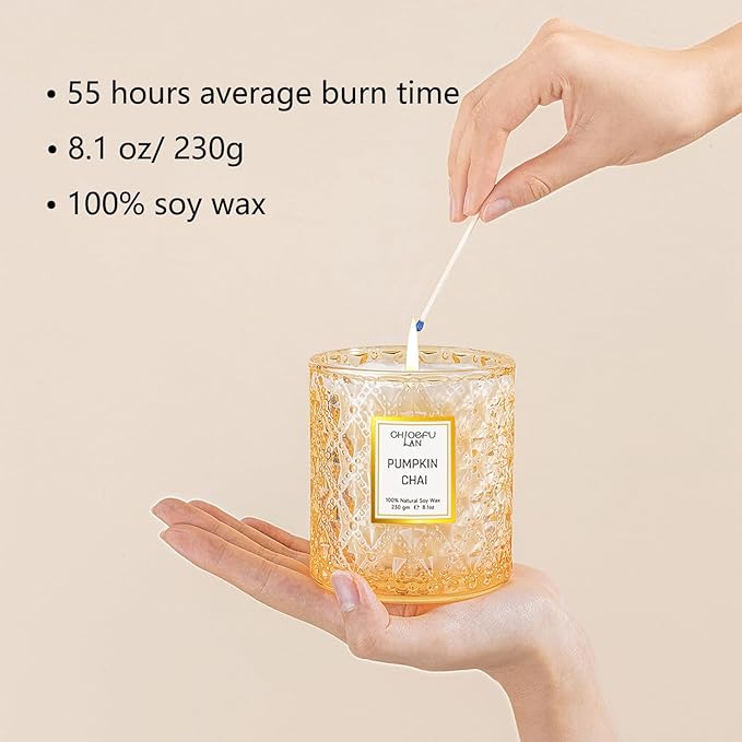 Chloefu LAN Pumpkin Chai Candles Halloween Candle Gift, Farmhouse Candles for Home, Luxury Scented Soy Jar Fall Candle with up to 55 Hour Long Lasting, Home Decor, Barn Fall Decor Pottery, 8.1oz - Bloomnest