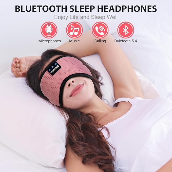 TOPOINT Sleep Mask with Bluetooth Headphones, Breathable Silk Eye Mask for Sleeping Men Women, Bluetooth Sleep Mask Blackout with Speakers, Microphone Handsfree, USB C for Travel Meditation Gifts - Bloomnest
