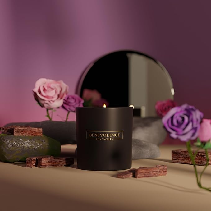Benevolence LA Clearance Candle Rose & Sandalwood Christmas Scented Candles | Soy Candles, Black Holiday Candle for Home | Gifts for Women and Men | Home Fragrance | Aromatherapy | 6oz - Bloomnest