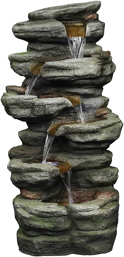 Naturefalls 30.7inches Outdoor Water Fountain - 6-Tiers Rock Waterfall Fountain with Led Lights for Home Garden Decor - Bloomnest