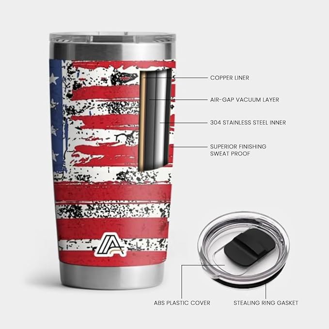 20oz Stainless Steel Tumbler - USA FlagTumbler with Lid and Straw, Double Walled Travel Mug Insulated for Hot & Cold Drinks, Vacuum Insulated Water Bottle for Home, Patriotic GIft - Bloomnest