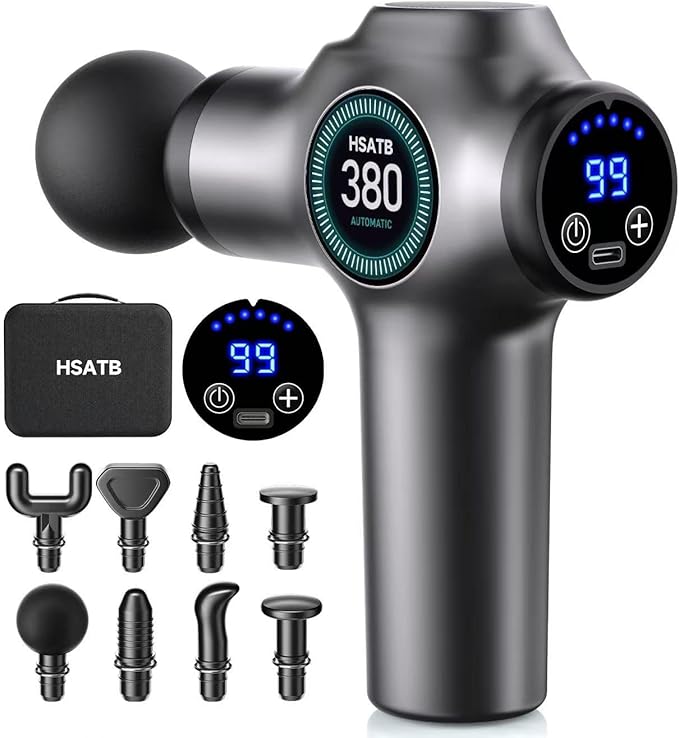 Massage Gun Deep Tissue, Muscle Massager, Handheld Electric Muscle Massager, Percussion Massage Gun, Massage with 99 Speeds and 8 Heads, Back, Leg, Shoulder and Body (Grey) - Bloomnest