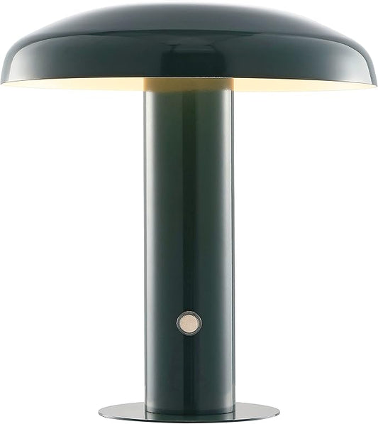 JONATHAN Y JYL7114D Suillius 11" Contemporary Bohemian Rechargeable/Cordless Portable Iron Integrated LED Mushroom Table Lamp Modern, Coastal Bedside Desk Nightstand Lamp, Forest Green - Bloomnest