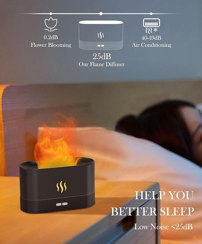 Essential Oil Diffuser Humidifer with Flame Light Effect, 180ml Air Diffuser for Essential Oils, Humidifiers for Bedroom with 2 Brightness, Auto-Off Function(White) - Bloomnest