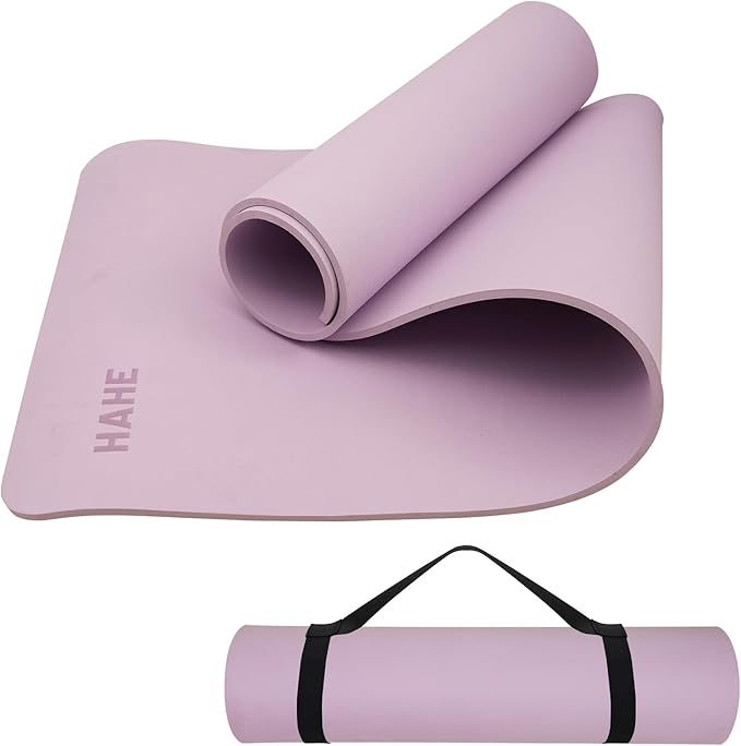 HAHE Yoga Mat Thick (8MM,1/3"), Eco-Friendly POE Non Slip Yoga Mat, High Rebound & Shock Absorption, Anti-Tear & Sweat-Resistant for Yoga, Fitness, Home, Workouts, Large Pilates Mats 72"x24" with Carrying Strap - Bloomnest