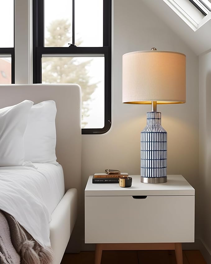 25" Modern Ceramic Lamps Single Table Lamp for Living Room Bedroom Farmhouse Nightstand Bedside Lamps - Bloomnest