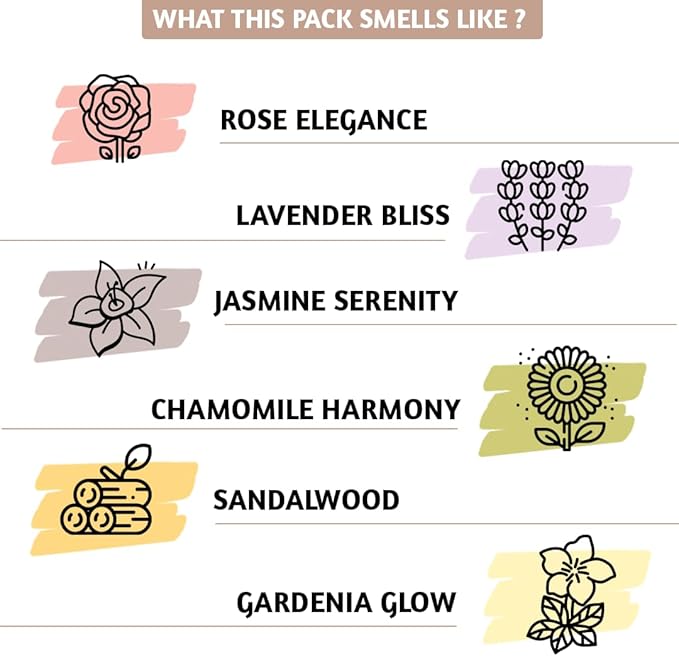 Folkulture Incense Sticks with Incense Holder | Set of 6 (120) Organic Fall Insence-Sticks with 45 Mins Burn Time | Non Toxic Sandalwood Incense | Fall Scents or Rose & Lavender Inscents for Home