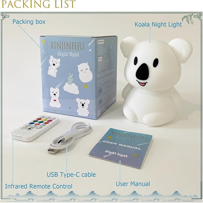 Large Koala Night Lights for Kids Room Bedside lamp Bedroom Mood Light - Break Resistant, Eye Caring, Adjustable Brightness & Color and Time Setting, Holiday Children's Gift - Large - Bloomnest