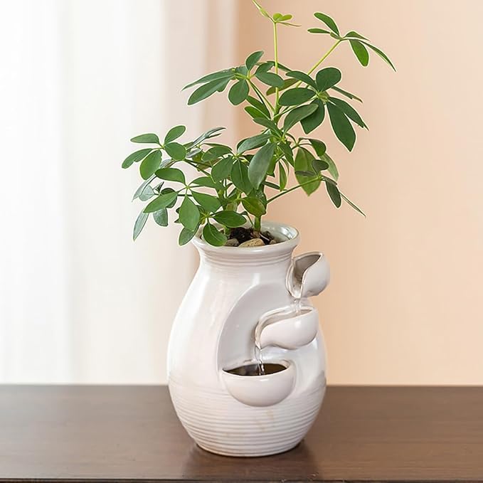 Ceramic Tabletop Desktop Fountain Water Feature Waterfall Home Indoor Decoration (White) - Bloomnest