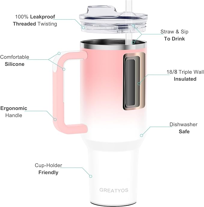 40 oz Tumbler with Handle and Straw Lid Insulated Tumblers Cups with Lids Straws Double Wall Vacuum Stainless Steel 40oz Tumbler Travel Mug Gifts for Men Women Him Her (Sakura) - Bloomnest