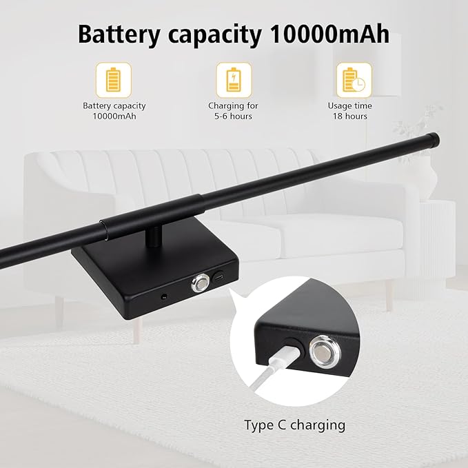 Wall Sconces Battery Operated, Wall Sconces 3000K-6000K Dimmable Rechargeable Wall Sconce with Remote Control, 350°Rotate LED Wireless Wall Lights for Living Room, Hallway, Bedroom(Black) - Bloomnest