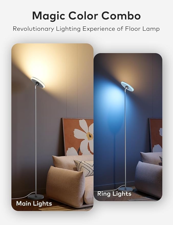 Bright Floor Lamp,42W 3700LM LED Torchiere Floor Lamps for Living Room, 71in. Modern Tall Standing Light with Remote,Color & Brightness Dimmable Sky Light,1/2/3H Timer for Bedroom,Office(Gray) - Bloomnest