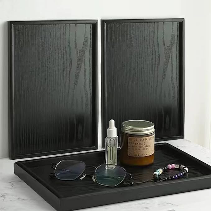 17.7 x 13 Inches Extra Large Solid Wood Serving Tray for Tea Coffee Table Snack Food Meals Serving Plate Kitchen Party Bar Breakfast Server with Raised Edges Black Wooden Decorative Ottoman Tray - Bloomnest