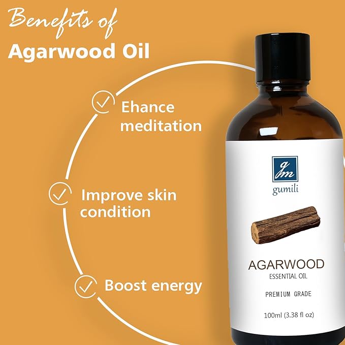 Agarwood Essential Oil 3.38oz/100ml, Pure Qud Oil for Relaxation, Meditation, SPA, Aromatherapy Diffuser - Bloomnest