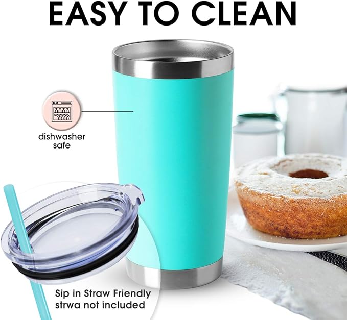 HASLE OUTFITTERS 20oz Tumblers Bulk Stainless Steel Cup with Lid Double Wall Vacuum Insulated Coffee Mug for Cold & Hot Drinks 8 Pack, Light Blue