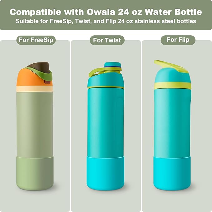 2PCS Silicone Water Bottle Boot for Owala 24oz 32oz 40oz, Anti-Slip Protective Sleeve Bottom Bumper Protector for FreeSip, Twist, and Flip Stainless Steel Water Bottles Alwenid