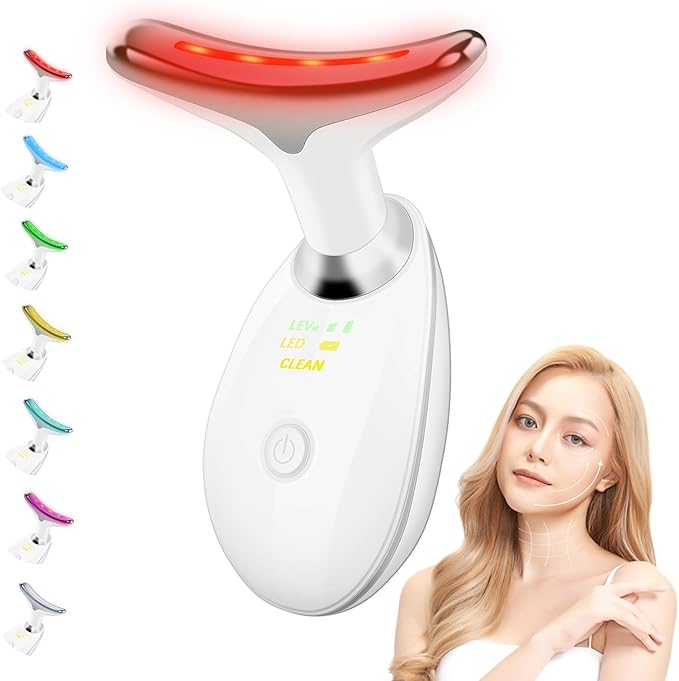 Face and Neck Massager,7 Color LED Facial Massager for Skin Care,Light Therapy for Face, Multifunctional Beauty Massager Tools - Bloomnest