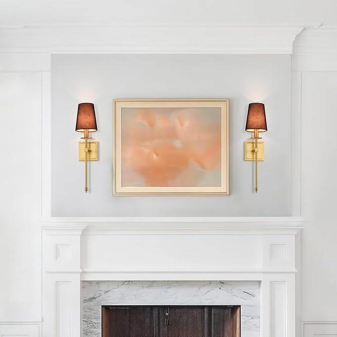 XiNBEi Lighting Wall Sconces Set of 2, Hardwired Brushed Brass Sconce Lighting with Black Fabric Shade Modern Wall Mount Light Fixture for Bathroom Bedroom Living Room Hallway XB-W1307-BS - Bloomnest