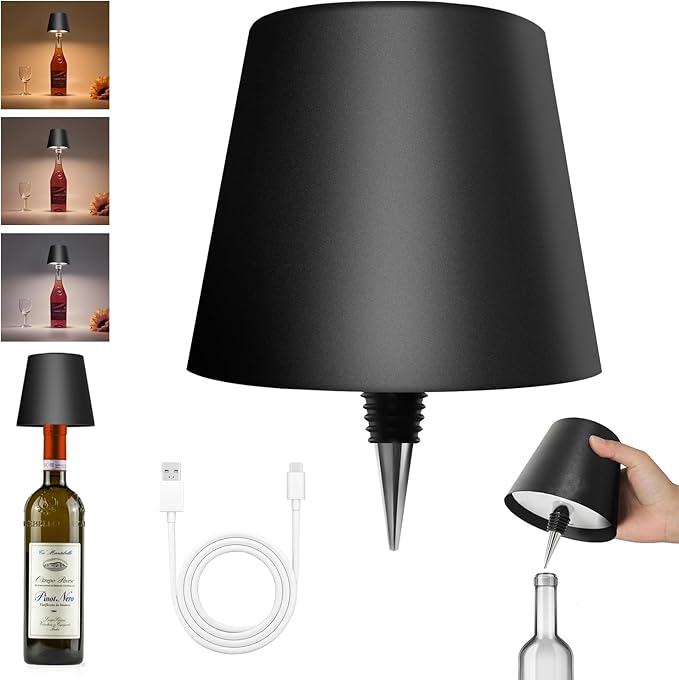 2025 New Wireless Bottle Lamp - LED Bottle Lights for Liquor & Wine Bottles, Cordless Lampshade, Whiskey Bottle Top Light, Bottle Stopper Night Light Kit, Rechargeable 3-Tone Touch-Dimmable - Bloomnest