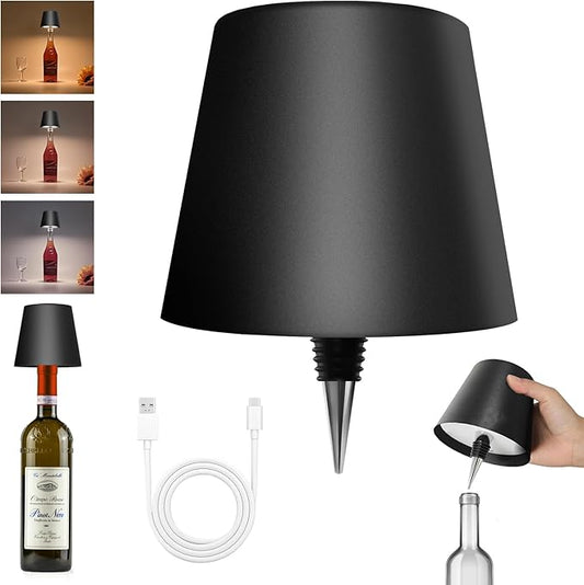 2025 New Wireless Bottle Lamp - LED Bottle Lights for Liquor & Wine Bottles, Cordless Lampshade, Whiskey Bottle Top Light, Bottle Stopper Night Light Kit, Rechargeable 3-Tone Touch-Dimmable - Bloomnest