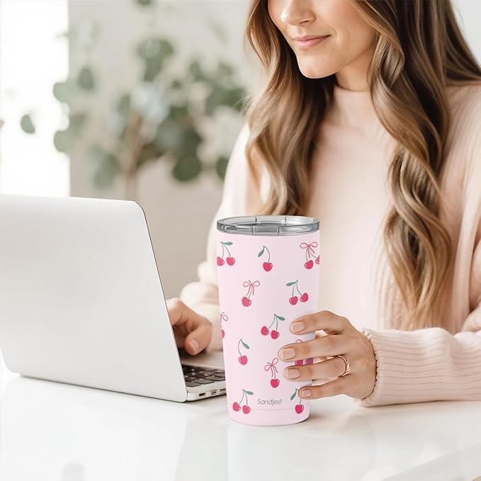SANDJEST Cherry Tumbler 20oz, Stainless Steel Travel Cup with Lid, Insulated Coffee Mug, Cherry Gifts for Women Girls Friends Sisters on Birthday Christmas - Bloomnest