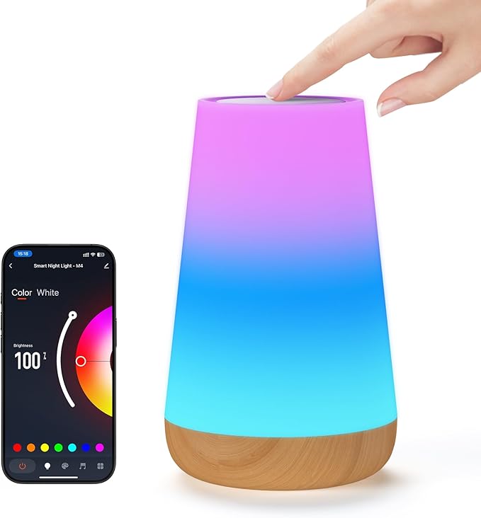 Smart Table Lamp, Dimmable Nursery Night Light with App/Voice Control Compatible with Alexa, Led Desk Lamp with 32 Modes 2700-6500k & Music Sync, Bedside Lamp for Kids with Timer - Bloomnest