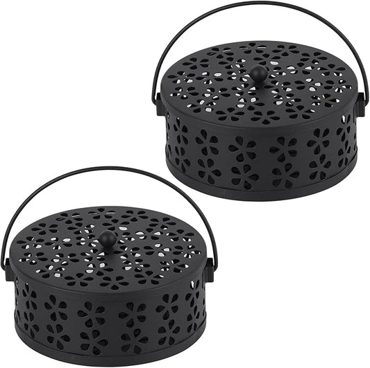 Portable Iron Mosquito Coil Holder with Handle Round Heat-Resistant Incense Holder for Home Office Camping (2Pack Black) - Bloomnest