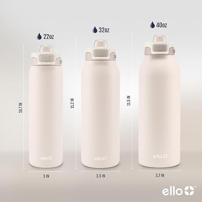 Ello Pop & Fill Insulated Stainless Steel Water Bottle with Quick Fill Lid, Leakproof Locking, Sip or Chug Spout, BPA-Free, Double Wall Vacuum Insulated for Sports, Travel & School- 22oz / 32oz / 40oz Ello