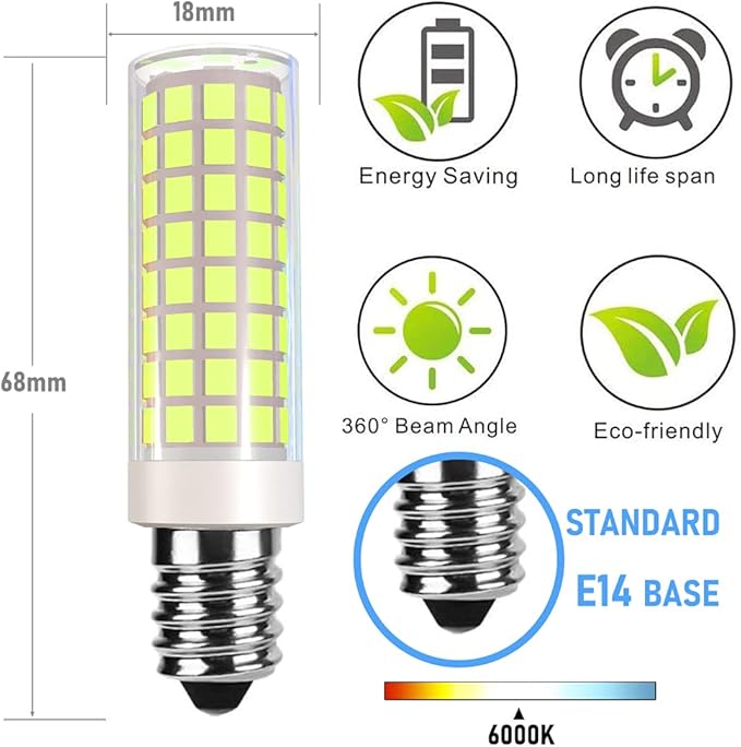 E14 LED Bulb E14 European Base Bulb E14 Cooker Hood Bulb E14 Chandelier Light Bulb 120V Replace Salt lamp,home lighting, kitchens lighting 8W(80W Halogen Equivalent)4-Pack(Daylight White 6000K) - Bloomnest