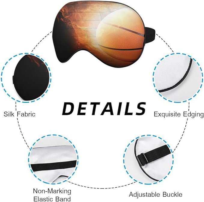 Fire Basketball Sleep Eye Mask Wall Funny Basketball Sports Silk Eye Mask Sleeping Soft Eye Shade Cover for Men Women Boy Girl Airplane Travel with Elastic Strap - Bloomnest