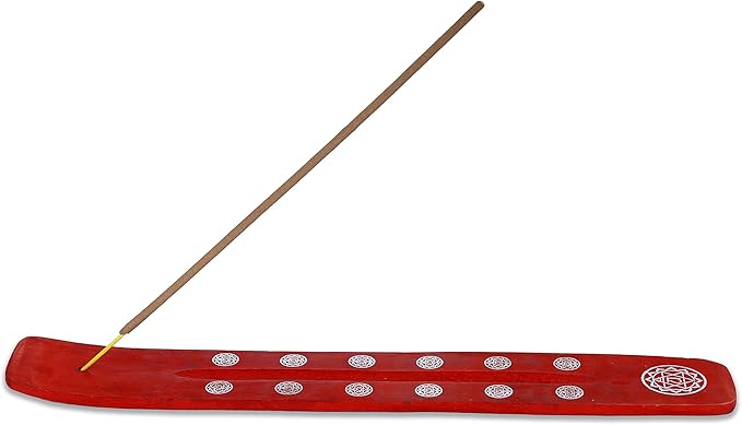 Bless-International Traditional-Handmade-Burner Wooden-Incense-Stick-Holder Ash-Catcher-Stand for-Aromatherapy-Meditation-Yoga (Fire Red) 10 Inches, Pack of 1 - Bloomnest
