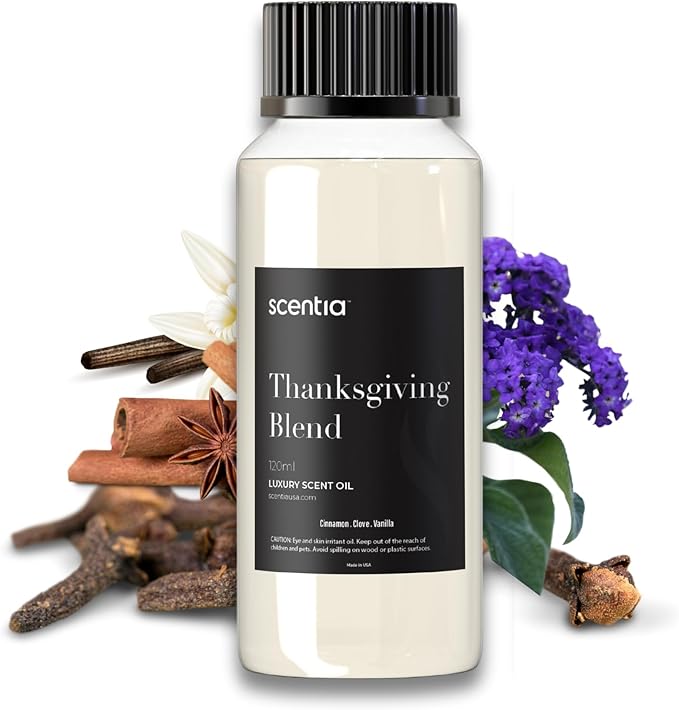 Scentia Thanksgiving Blend Essential Oil – 120ml Premium Holiday Diffuser Oil with Cinnamon, Clove, Vanilla & Coconut | Cozy Fall Aromatherapy for Home, Candles, Soaps & Gifts Scentia