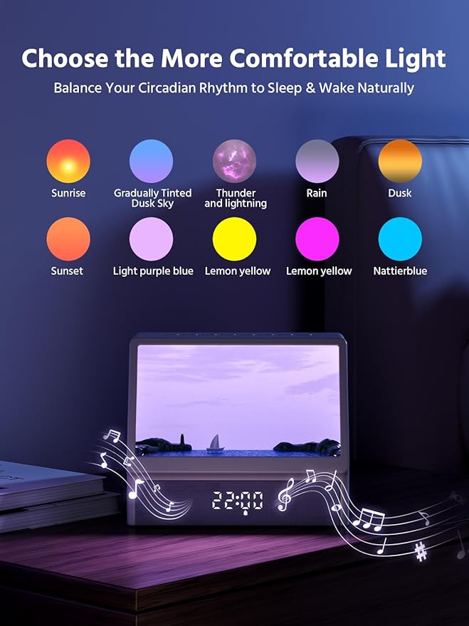 Sunrise Alarm Clock for Bedrooms - White Noise Machine with 12 Sleep Sounds and Dimmable Light for Baby Adults Kids Heavy Sleepers - Bloomnest